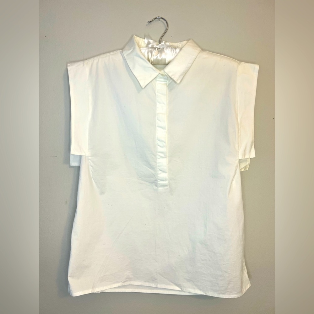 || MASSIMO DUTTI WHITE BLOUSE || GEOMETRIC || SLEEVELESS || NWOT ||
